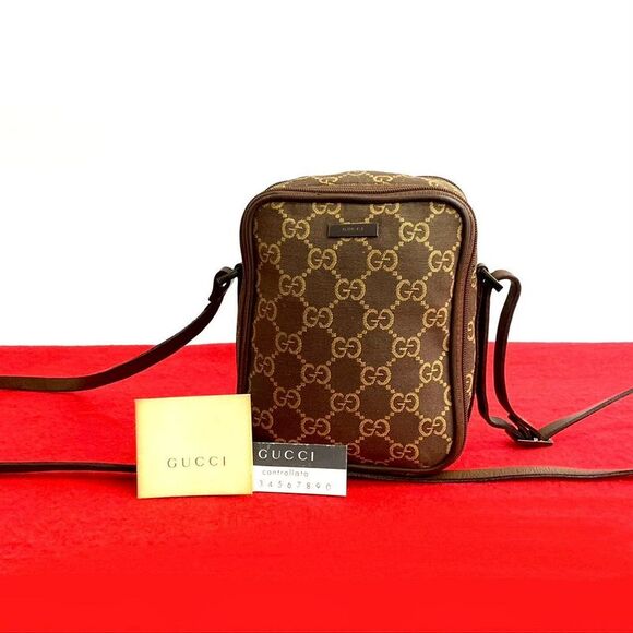 Gucci GG Logo Canvas Leather Shoulder Bag - Picture 1 of 10